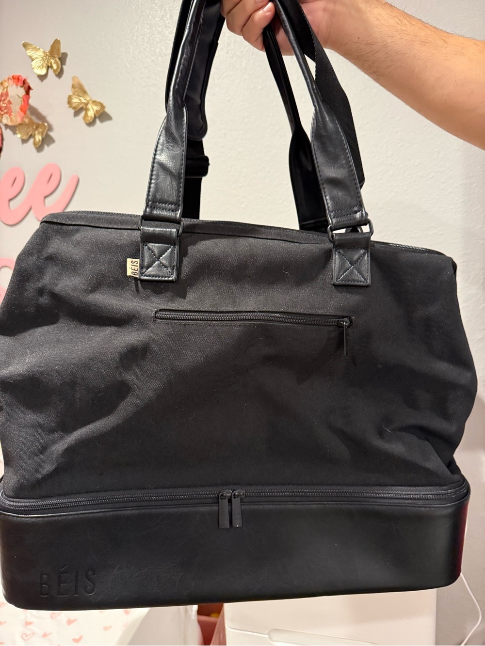 BEIS Black weekender with Bottom Compartment